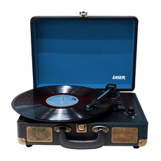 Laser suitcase turntable open with vinyl record