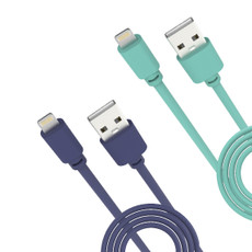 Laser twin pack 2m mfi usb-a lightning cables purple green