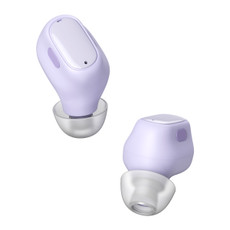 Baseus Bowie WM01 Wireless Earbuds Purple top and side view of both earphones
