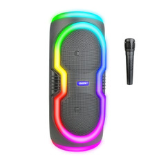 Laser RGB party speaker with wireless microphone black front view