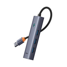 Baseus Flite USB-C hub in grey showing USB-A ports and attached cable