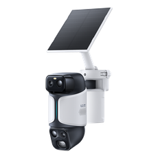 Baseus U2 Pro outdoor security camera with solar panel in a front three-quarter view.