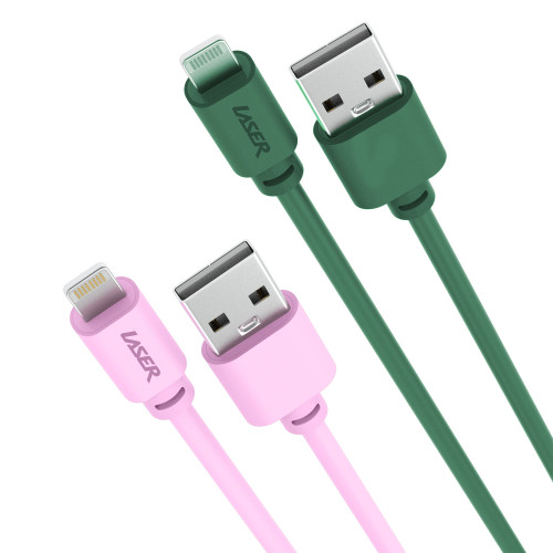 Laser MFi Lightning Cable 2 Pack in pink and green