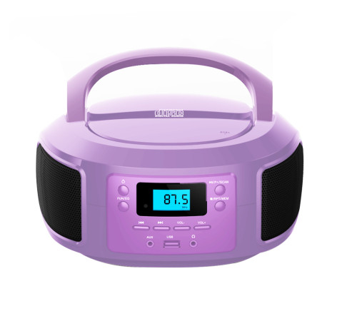 Laser Purple Bluetooth CD Boombox with MP3 & FM Radio