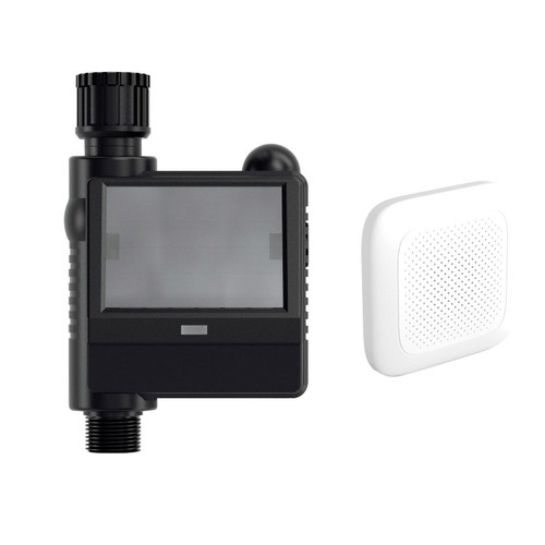 connect smarthome smart solar powered water controller retail packaging front view with gateway on white background