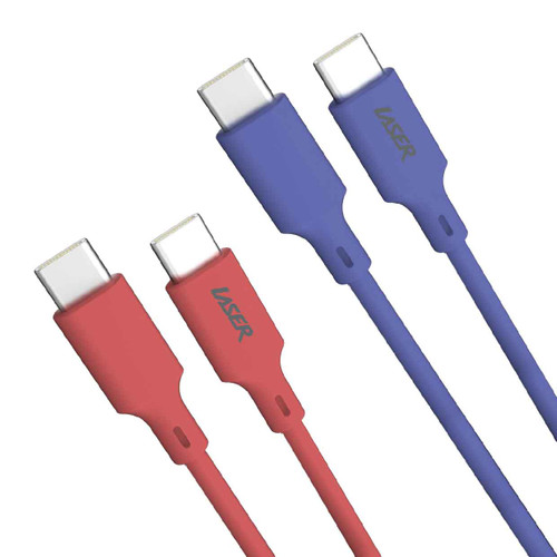 Laser 60W USB-C to USB-C Cable: Red/Blue 2 Pack 2M