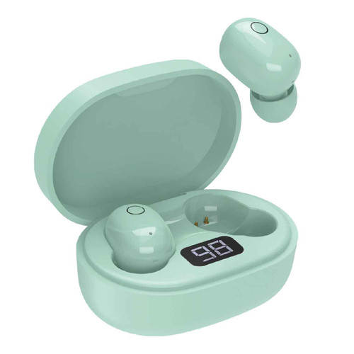 Laser TWS Mini ENC Earbuds LED Display Aqua Front View