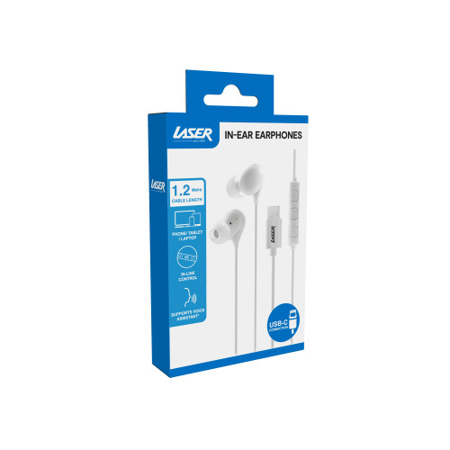 USB-C In-Ear White Earphones with Inline Controls by Laser