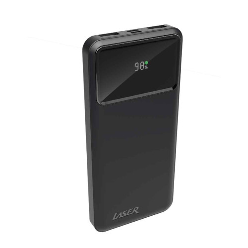 Laser 10000mAh 18W PD power bank in black with LED battery display