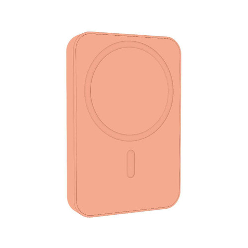 laser 5000mah magnetic wireless power bank peach angled rear view on light background