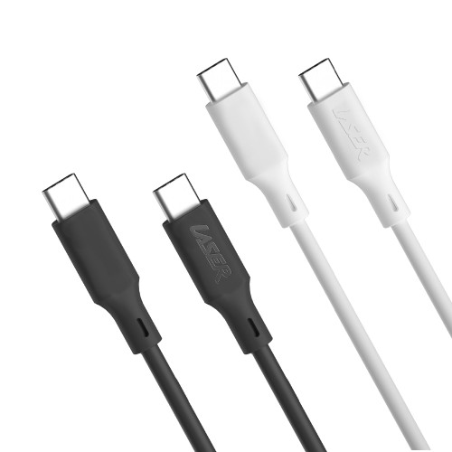 Close-up view of Laser USB-C to USB-C Charging Cables in Black/White