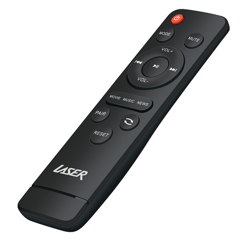 Remote control for Laser Bluetooth Sound Bar with Optical Input, black design, spare or replacement remote for soundbar.
