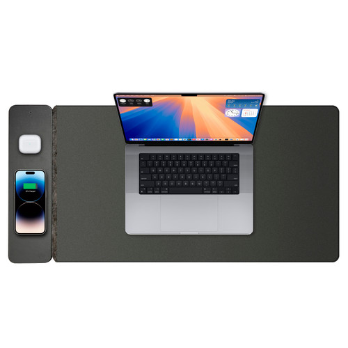 Laser Wireless Charging Desk Mat Black with Laptop Phone and Airpods