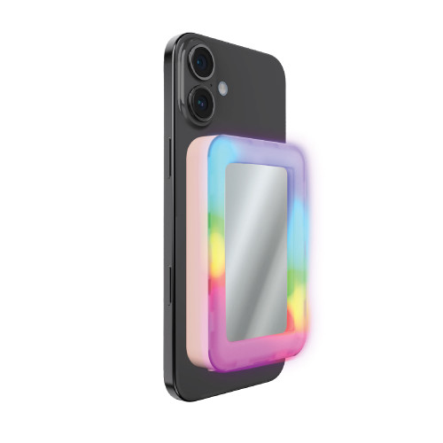 laser magnetic mirror rgb power bank front angle with mirror surface and rgb frame on white background