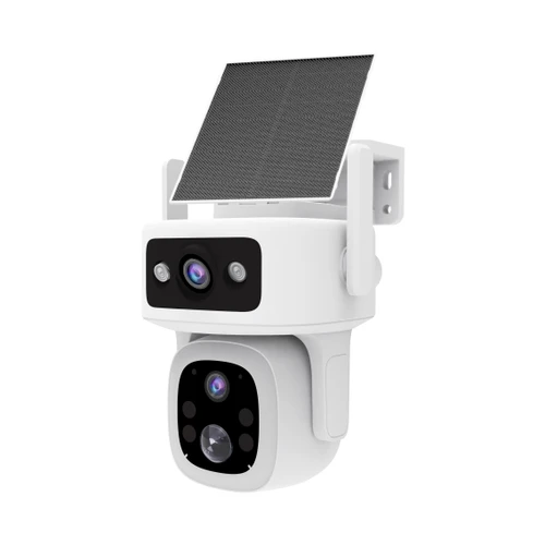 Laser 4G outdoor security camera with solar panel attached