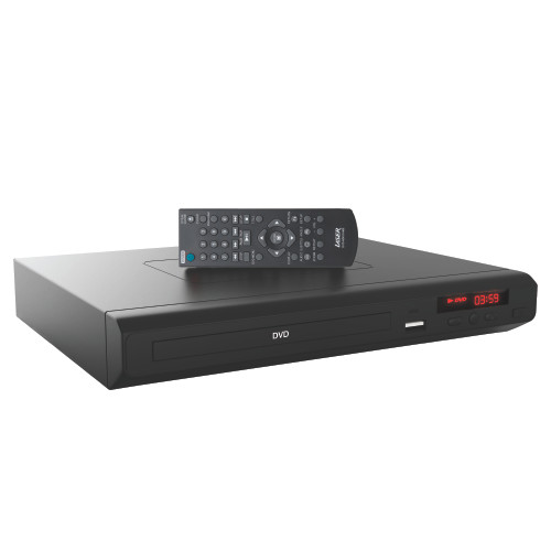 Black Laser multi-region DVD player with remote control, front USB port and digital display