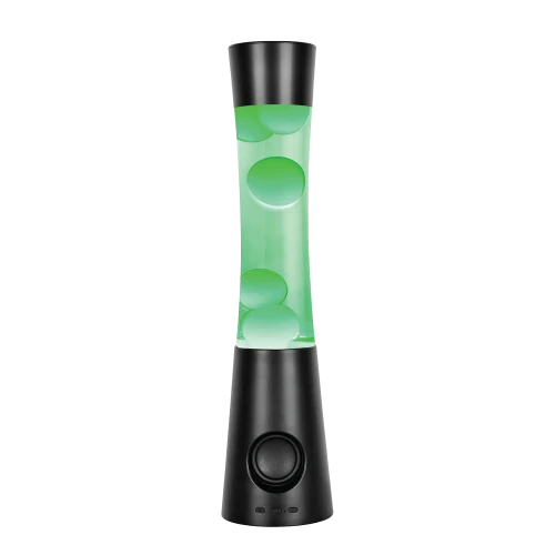 Laser RGB Bluetooth Lava Lamp Speaker front view with illuminated green lava-style display