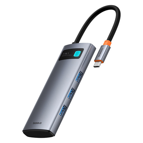 Baseus 7-in-1 USB-C hub with three USB-A ports and attached USB-C cable