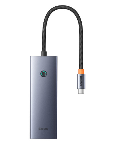 Baseus UltraJoy grey USB-C hub with integrated braided cable and circular indicator