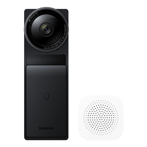 Baseus HomeSentinel D1 black doorbell camera with white indoor chime.