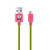SpongeBob Patrick Lightning to USB-A cable front view showing pink connectors and green braided 1m cable on white background