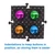 Top view of four coloured talking buttons in the recessed positions of a black Tech4Pets mat
