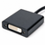 Close-up of the DVI socket and screw holes on the black Mini DisplayPort to DVI adapter