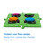 Angled view of a flexible green Tech4Pets mat with four talking buttons fitted