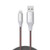 laser usb-a to lightning led charge cable black connector close-up on white background