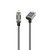 laser usb-c to right angle hdmi cable grey braided connectors close up on white background