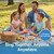 family picnic singalong with mini karaoke speaker and two blue microphones