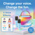 blue karaoke speaker with voice effects graphic and two wireless microphones