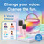 pink karaoke speaker with voice effects graphic and two wireless microphones
