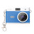 Laser blue kids mini digital camera front view with keychain clip