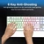 Six-key anti-ghosting feature graphic with hands on the white QWERTY gaming keyboard