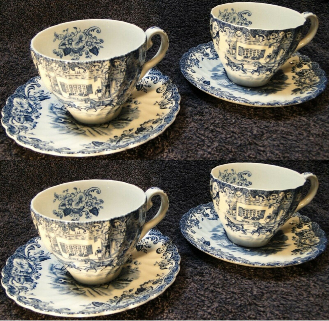 Johnson Bros Coaching Scenes Tea Cup Saucer Sets Ironstone England - Main Image