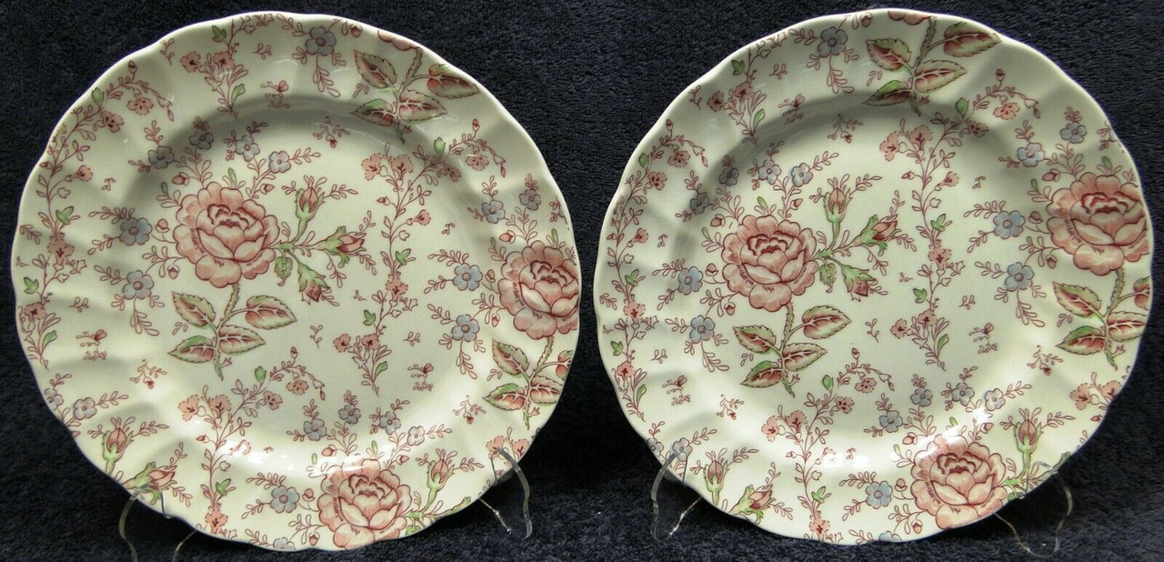 Johnson Brothers Rose Chintz Dinner Plates 9 7/8" Pink Mark Set of 2