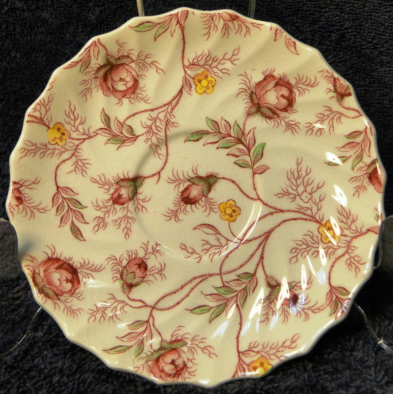 Copeland Spode Rosebud Chintz Demitasse Saucers Vintage England Set 2