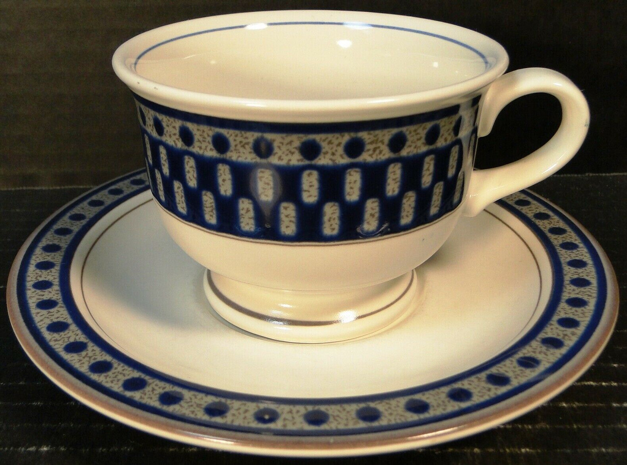 Mikasa Aztec Blue Cup Saucer Set CB009 Potters Touch DR Vintage
