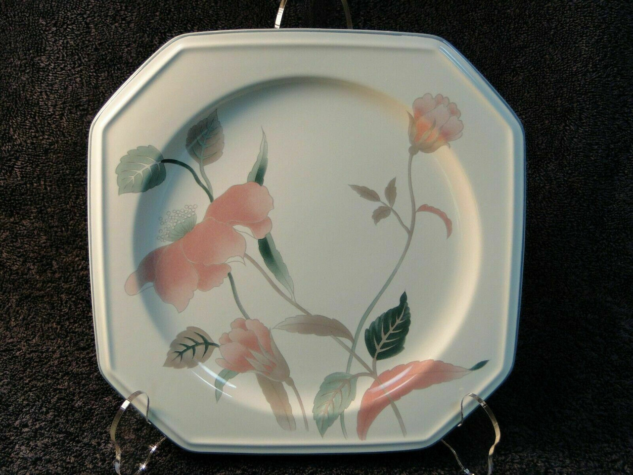 【mkuさま】vintage plate ❀ ステンシルフラワー 深皿 Mikasa Silk Flowers Dinner Plate 10 1/4