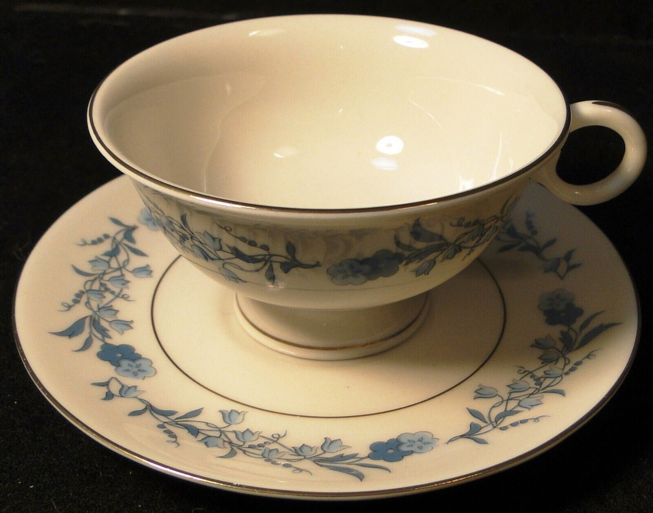 Theodore Haviland NY Clinton Tea Cup Saucer Set Blue Flowers
