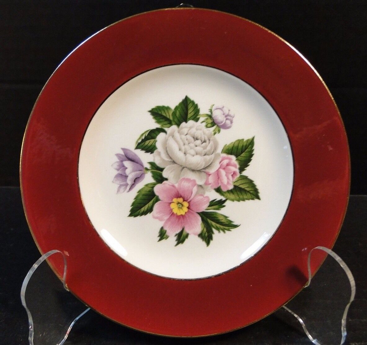 Homer Laughlin Cavalier Margaret Rose Maroon Saucer 6