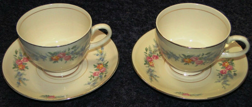 Homer Laughlin Eggshell Nautilus Ferndale Tea Cup Saucer Sets 2 | DR Vintage Dinnerware and Replacements