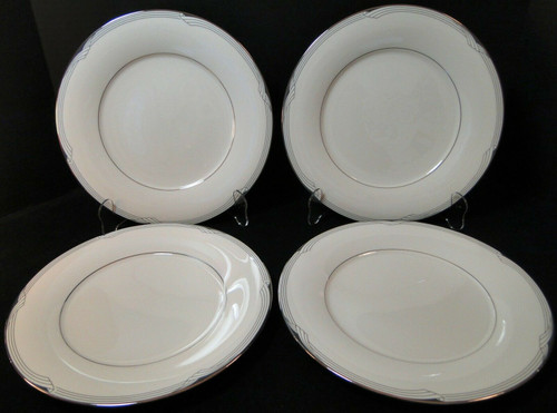 Noritake Sterling Cove Dinner Plates 10 5/8" 7720 Silver Trim Set of 4 | DR Vintage Dinnerware and Replacements