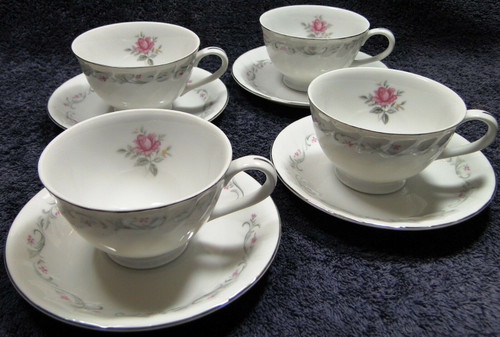 Fine China of Japan Royal Swirl Tea Cup Saucer Sets 4 | DR Vintage Dinnerware Replacements