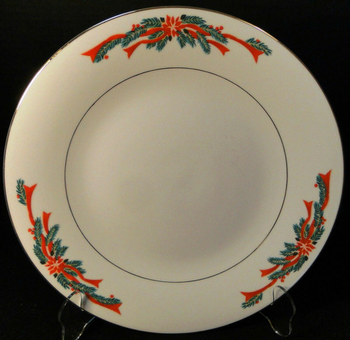 Poinsettia Ribbons Dinner Plate 10 1/2" Christmas Tienshan | DR Vintage Dinnerware and Replacements