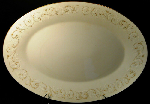 Noritake Duetto Oval Serving Platter 6610 16" Gold White Scrolls | DR Vintage Dinnerware and Replacements