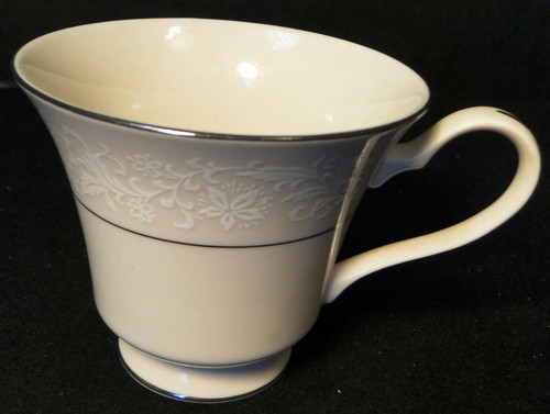 Ivory Fantasy China Japan Tea Cup Platinum Trim White Lace | DR Vintage Dinnerware and Replacements