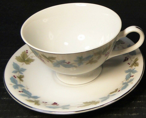 Fine China of Japan Vintage Tea Cup Saucer Set 6701 Blue Leaves Ivy | DR Vintage Dinnerware and Replacements