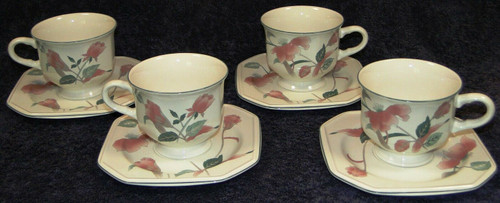 Mikasa Silk Flowers Footed Tea Cup Saucer Sets F3003 4 | DR Vintage Dinnerware and Replacements